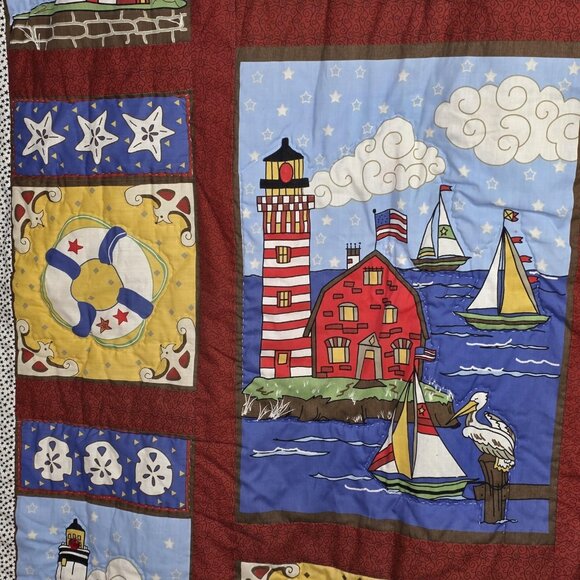 Vintage Peking Handicraft Nautical Quilt Wall Hanging 50x70 Lighthouse Numbered - Picture 5 of 13